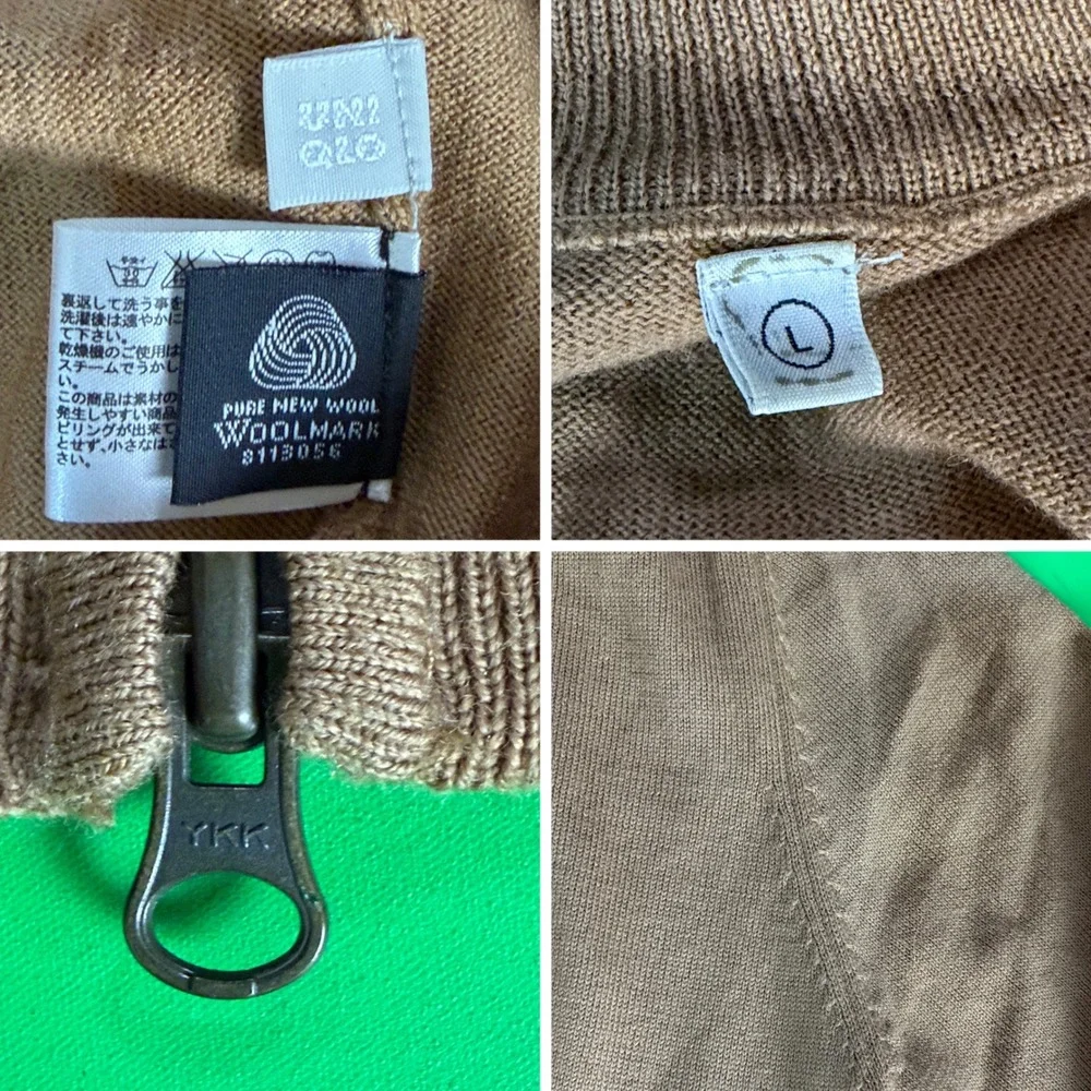 Uniqlo 100% Virgin Wool Full Zip Cardigan Womens M/L Tan Lightweight Sweater EUC